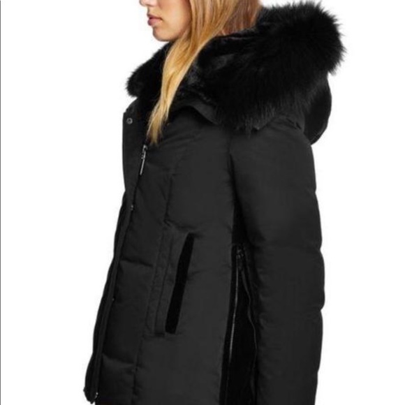 Dawn Levy Luka Black Fitted Parka with Velvet & Fur Trim - Picture 6 of 16